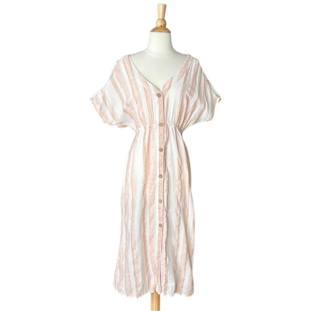 Roxy Joyful Noise Stripe Cotton Shirt Dress Coastal Beachy Casual Size Small